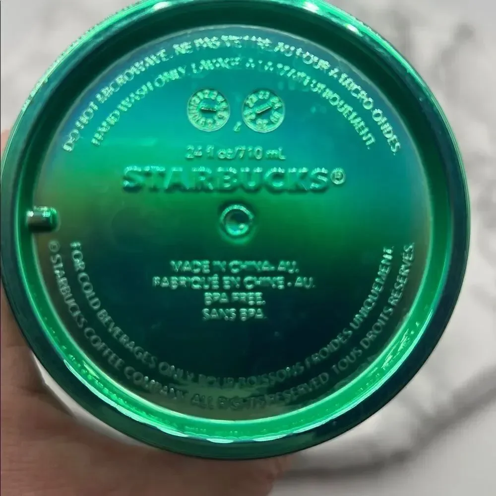 STARBUCKS Reflective Green 24 Oz Venti Cold Cup Tumbler with Lid and Straw